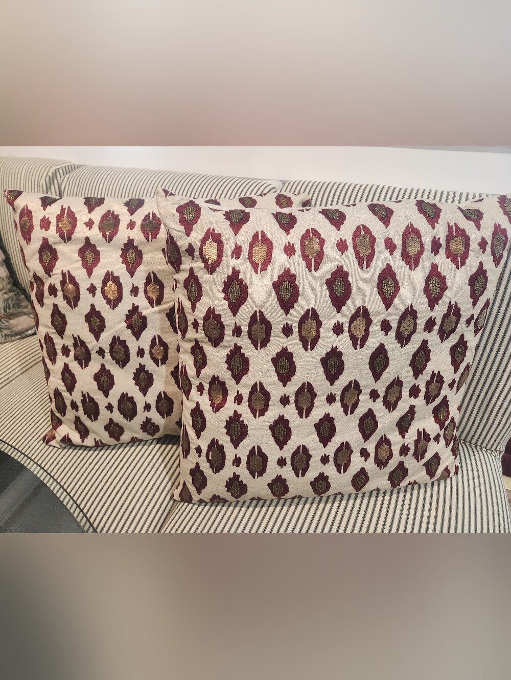 2 Decorative Linen Throw Pillow Covers in Burgundy and Gold - Home Accents